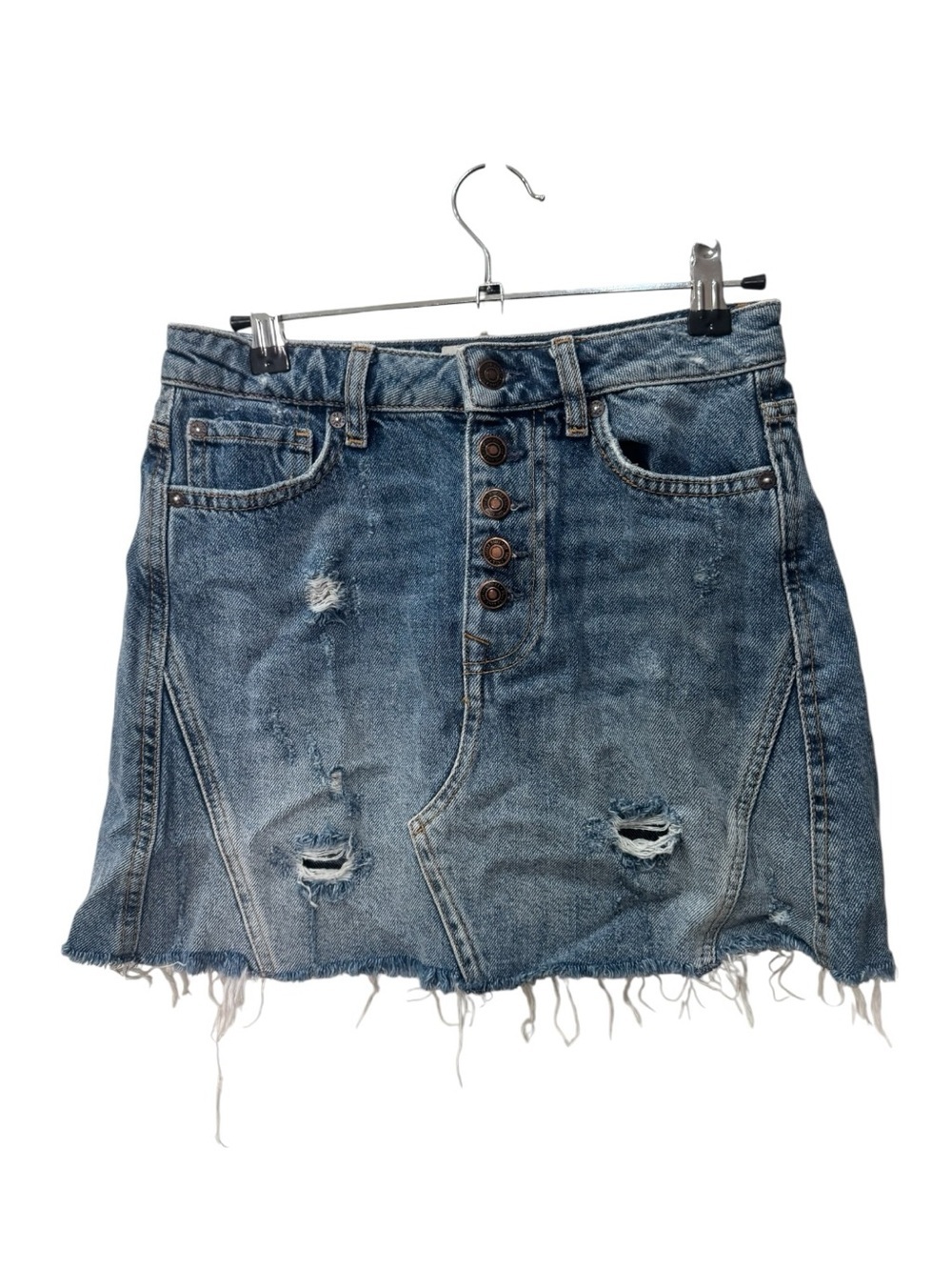 Free People We The Free distressed blue denim mini skirt women’s size 26